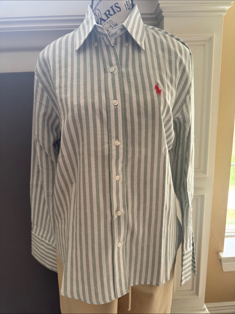 Polo by Ralph Lauren Green and White Striped Button-Down Shirt
